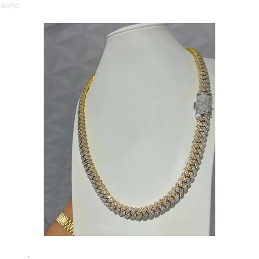 

2 Tone 14mm Miami Cuban Link Chain Vvs Moissanite Diamond Stubbed 925 Sterling Silver Gold Plated 18-24