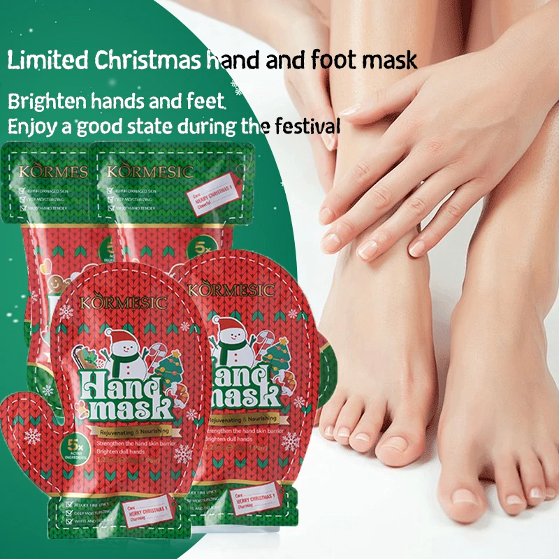 2 قطعة عيد الميلاد التقشير قناع اليد قناع القدمين قدم باديكير إزالة الجلد الميت ترطيب مقشر القدم قدم أقنعة العناية بالبشرة