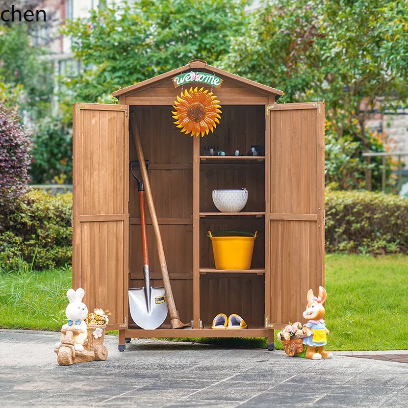 Outdoor Storage Solid Wood Cabinet Villa Garden Toolbox Open Air Sunscreen Waterproof Garden Storage Cabinet Tool Cabinet