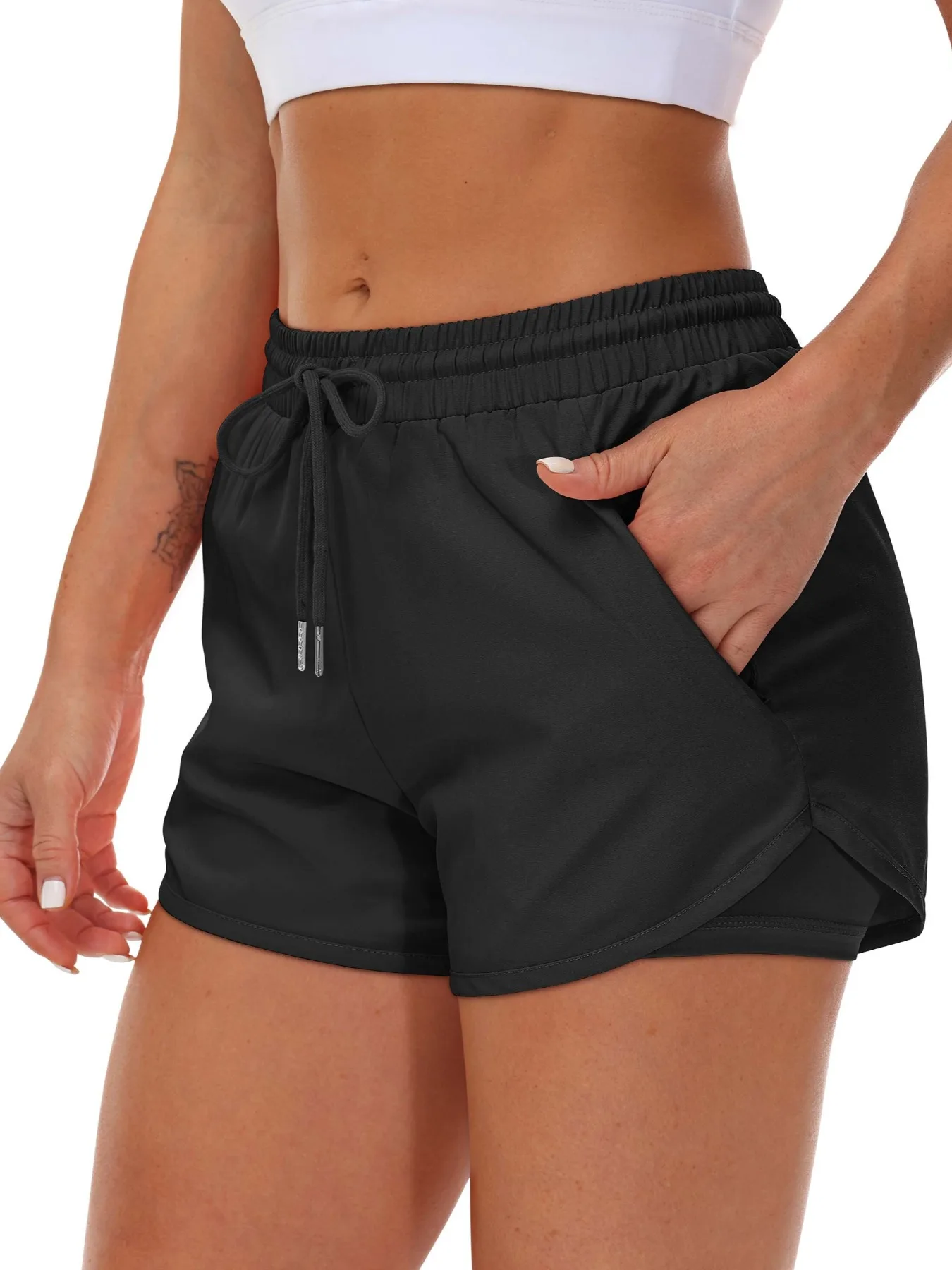 Women's Yoga Shorts, Fake Two-Piece Shorts, High-Waist Drawstring Style, Fake Yoga Running