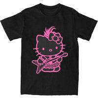 HELLO KITTY ROCKSTAR-bayingimg T-Shirt Novelty T Shirts Short Sleeve Awesome Tops Beach Pure Cotton Round Neck Plus Size Clothes