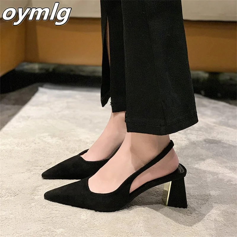 Pointed toe sandals female fairy style summer2022new all-match medium heel buckle thick heel temperament  women shoes high heel