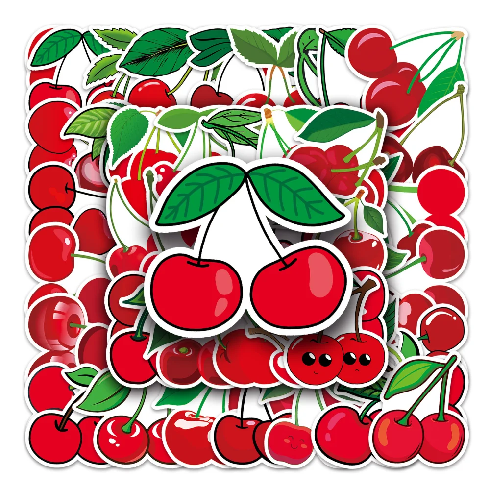 10/50pcs Cute Red Cherry Aesthetic Stickers Decal Laptop Luggage Phone Fridge Scrapbook Car Graffiti Sticker for Girl Kid Toys