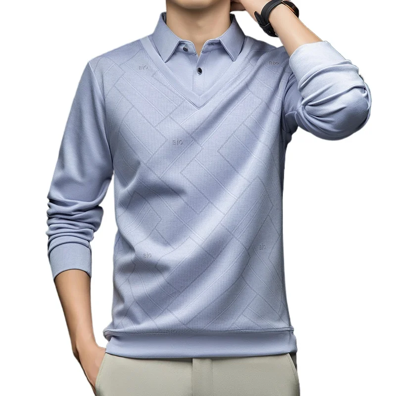 Spring Autumn Smart Casual Men New Polo Shirt Golf Wear Men Long Sleeve Lapel Slim Fit Work Polo Tops Tees Man