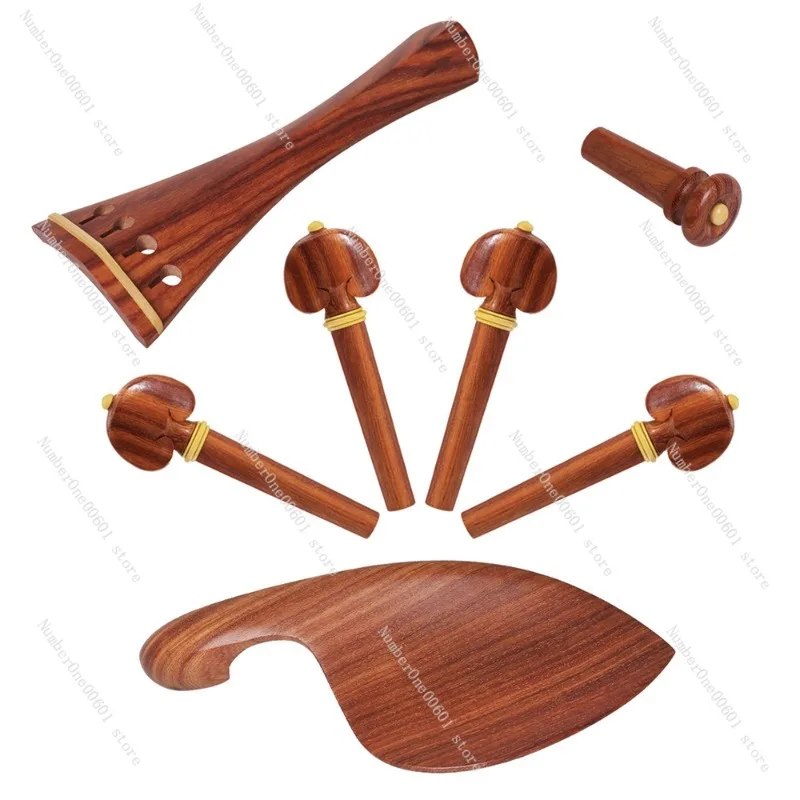 High-End Violin Accessories Set 4-Piece Rosewood with Boxwood Inlay Chin Rest Tailpiece Endpin Pegs