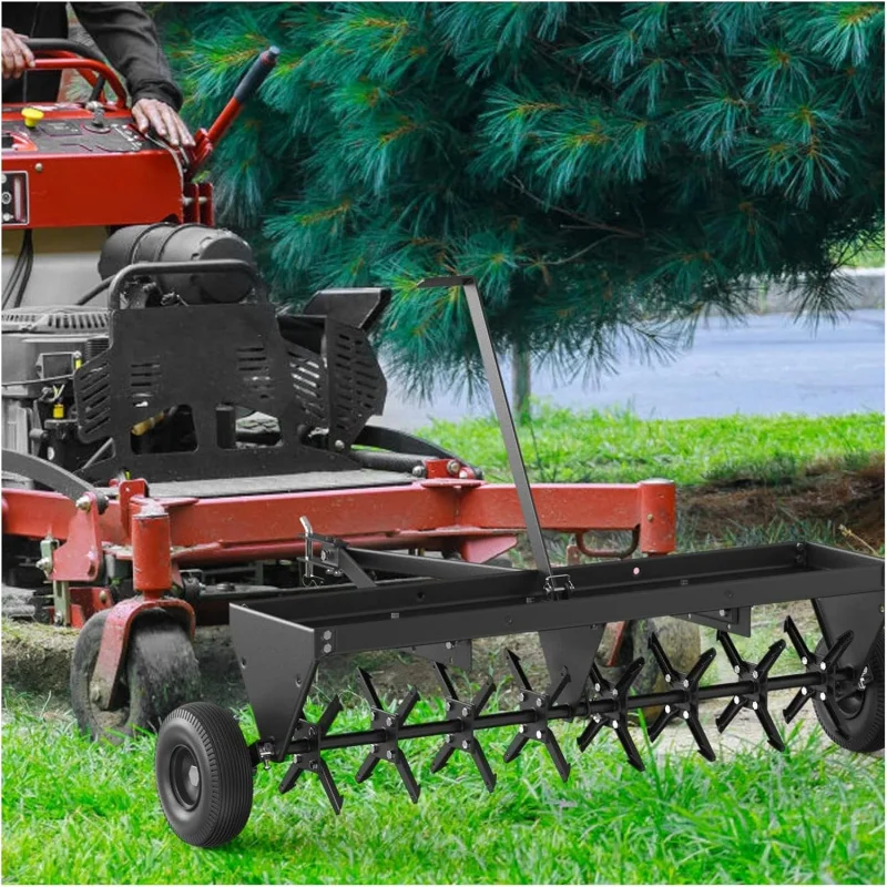 

Adjustable Depth 48" Tow Spike Aerator with Wide Coverage and Galvanized Steel Tines - Easy to Use Soil Penetrator for Farm and