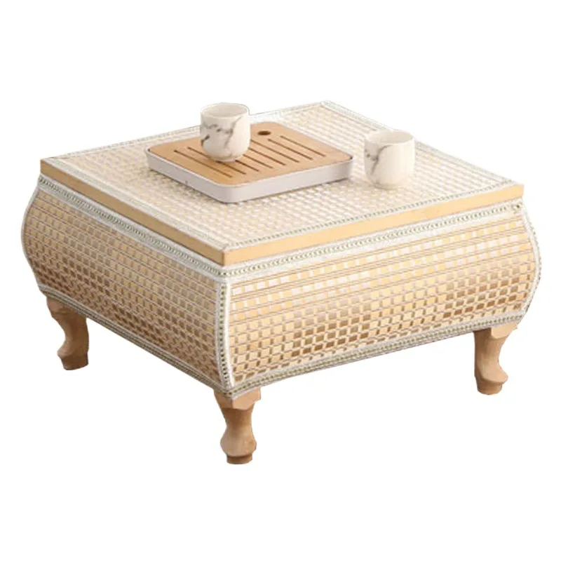 Braided kang small coffee table bedroom sitting low solid wood window sill table Japanese tatami