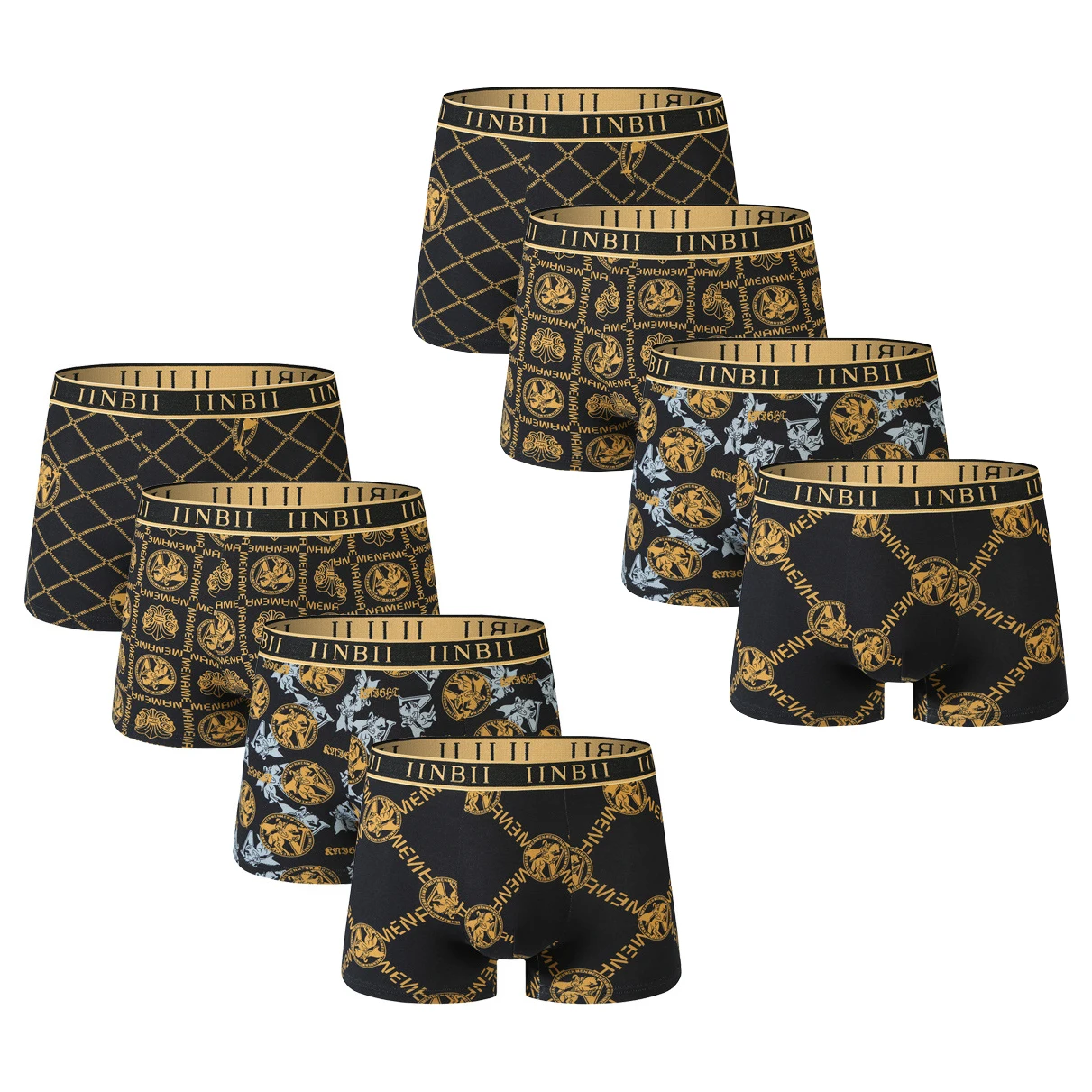 8pcs/set Luxury Golden Black Gold Men Underwear Trend-Print Boxer Short Stylish Men Underpant Antibacterial Breathable Men Boxer