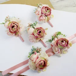 Boutonniere And Wrist Corsage Wedding Etiquette Business Celebration Conference Guests Chest Blossom Crest Pink DH99