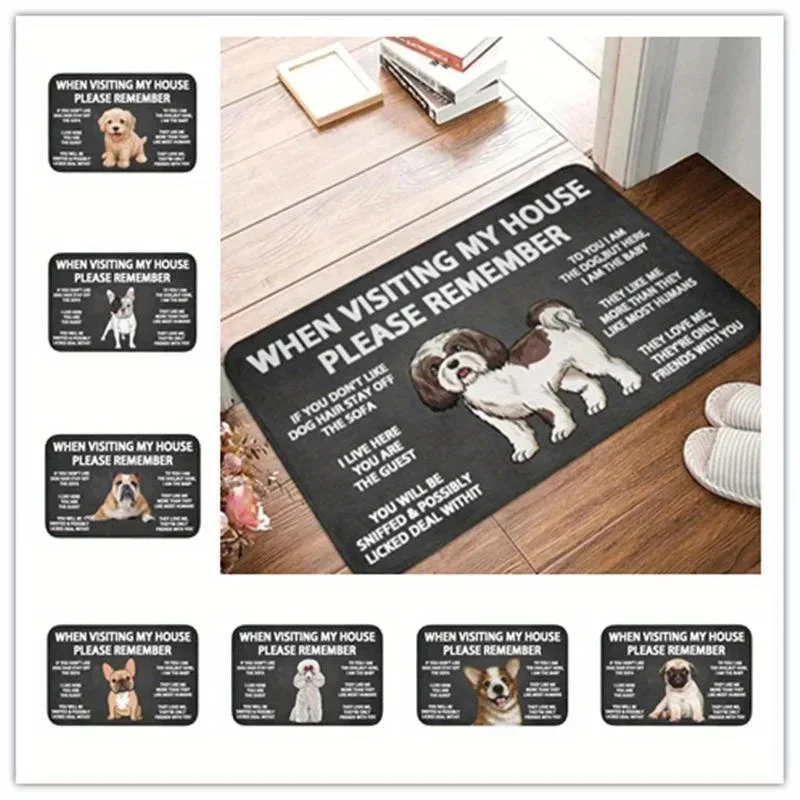 Cute Dog Doormat Home Welcome Carpet Please Remember Shih Tzu Dogs House Rules Entrance Footpad Kitchen Non-Slip Decorative Rug