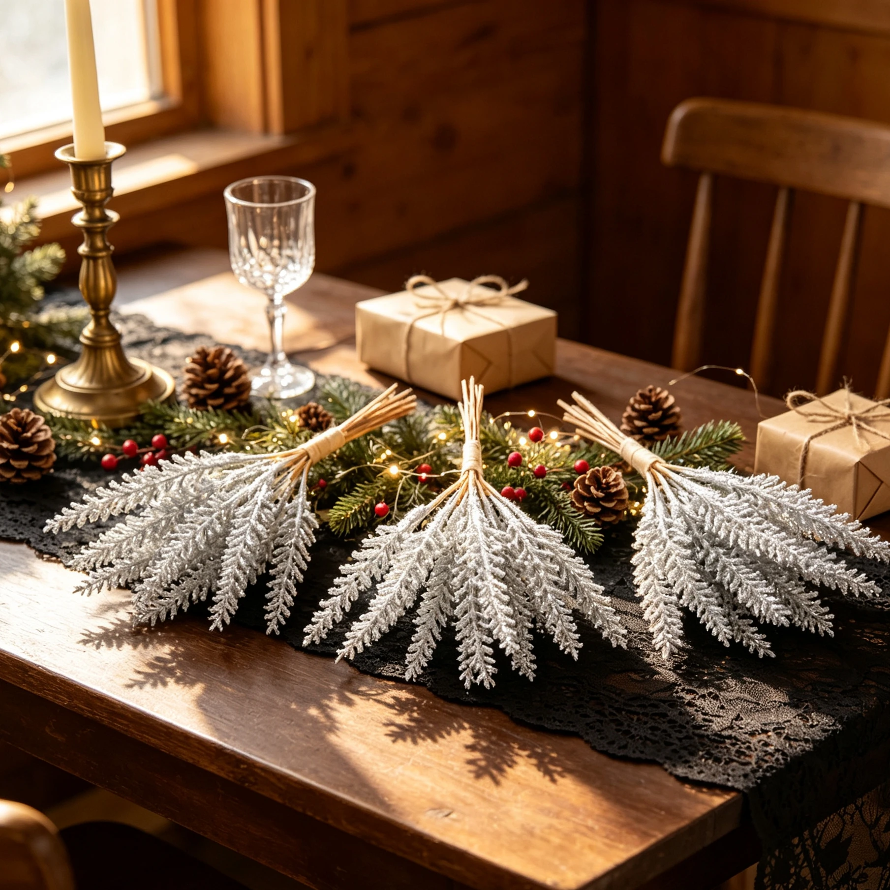 2/4 Pcs Christmas Artificial Flowers Plants Home Table Tree Wedding Outdoor Wreath Decora Bouquet Accessories Vases DIY Gift Box