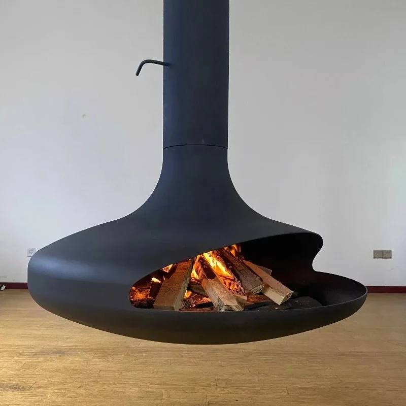High-quality modern design ironwood combustion stove, multi-fuel hanging fireplace, villa freestanding wood pellets