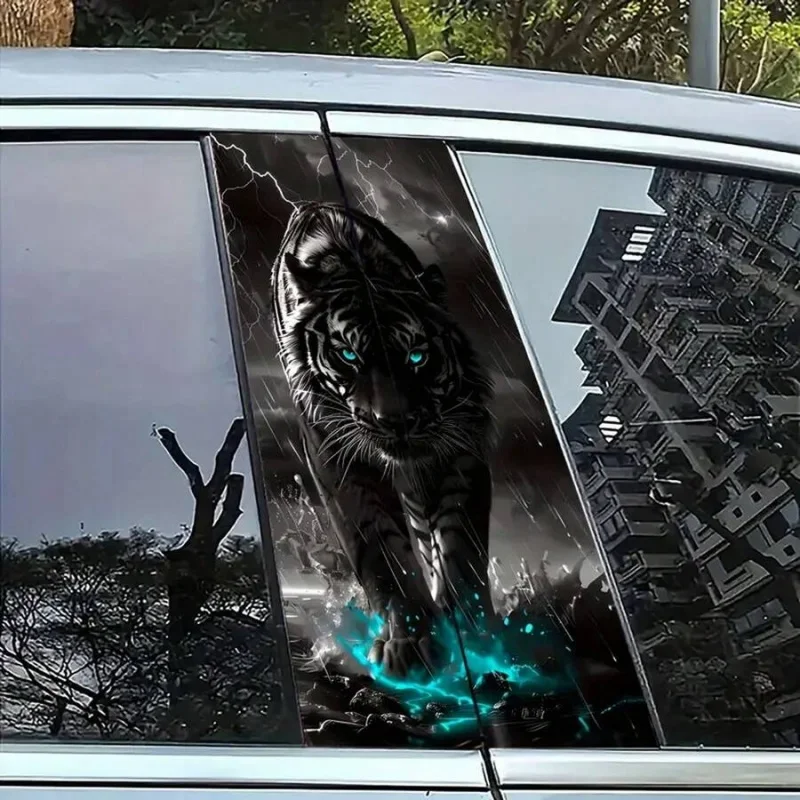 2 Packs, Tiger Lightning Car Sticker For B-Pillar & Door, Glass Metal/Plastic Surface, Cover Scratch, Car Decoration Sticker.