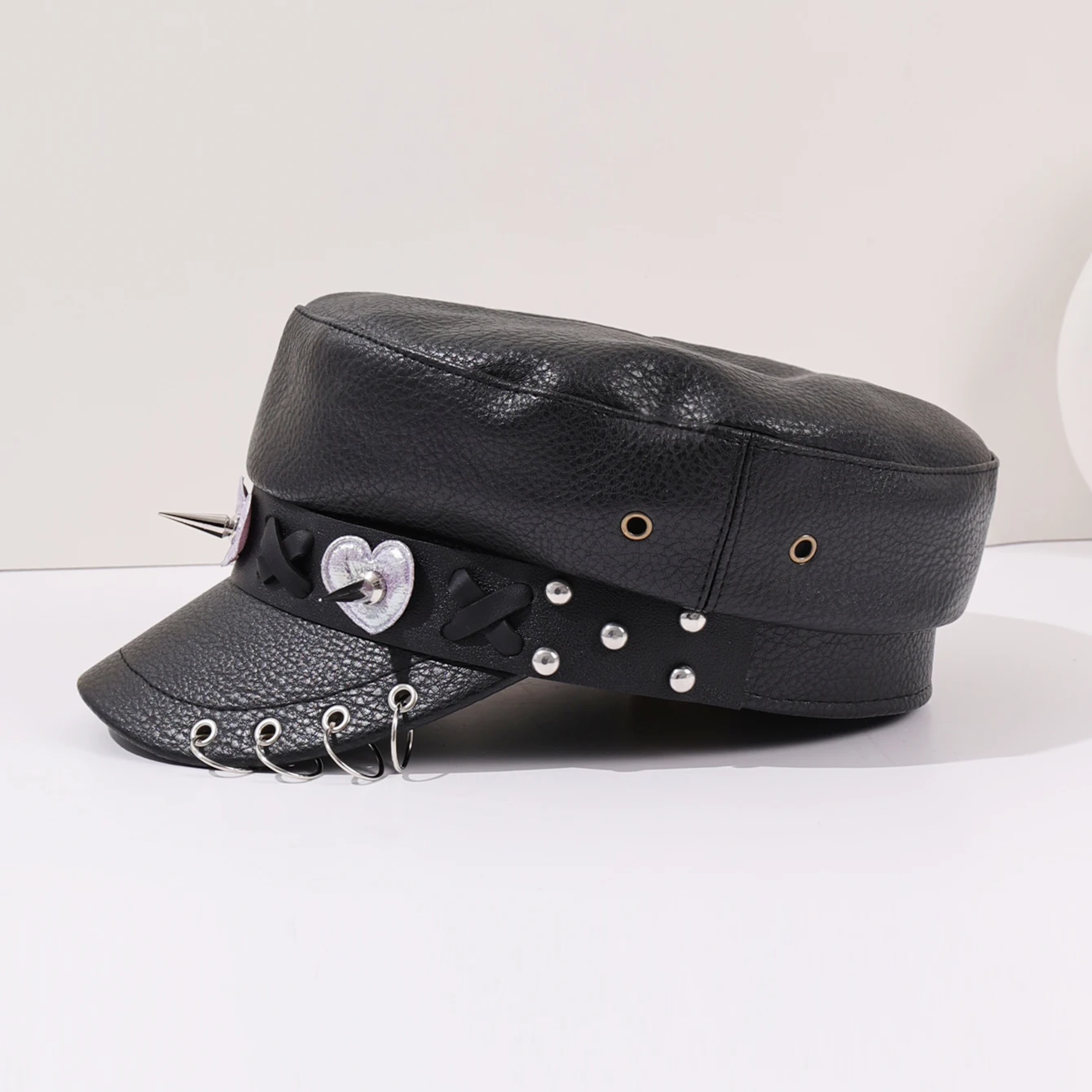 الظلام فاسق نمط برشام بو الجلود القبعات الإناث شخصية الجلود مشبك الرجعية الشارع مثمنة قبعة قبعة مسطحة #3