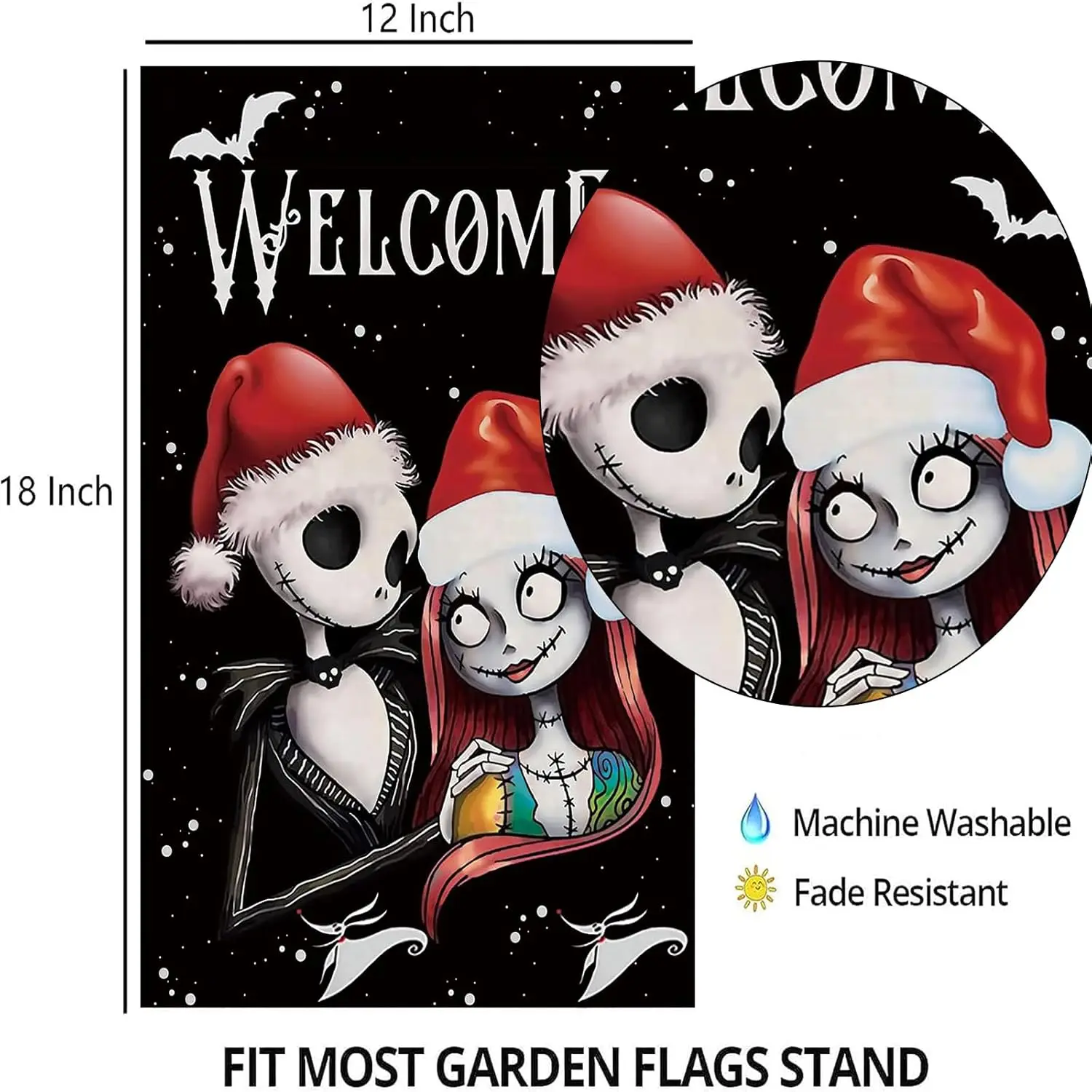 Welcome Christams Garden Flags 12x18 Double Sided,Nightmare Before Christmas Garden Flag,Christmas Yard Flag Lawn, Outdoor Decor