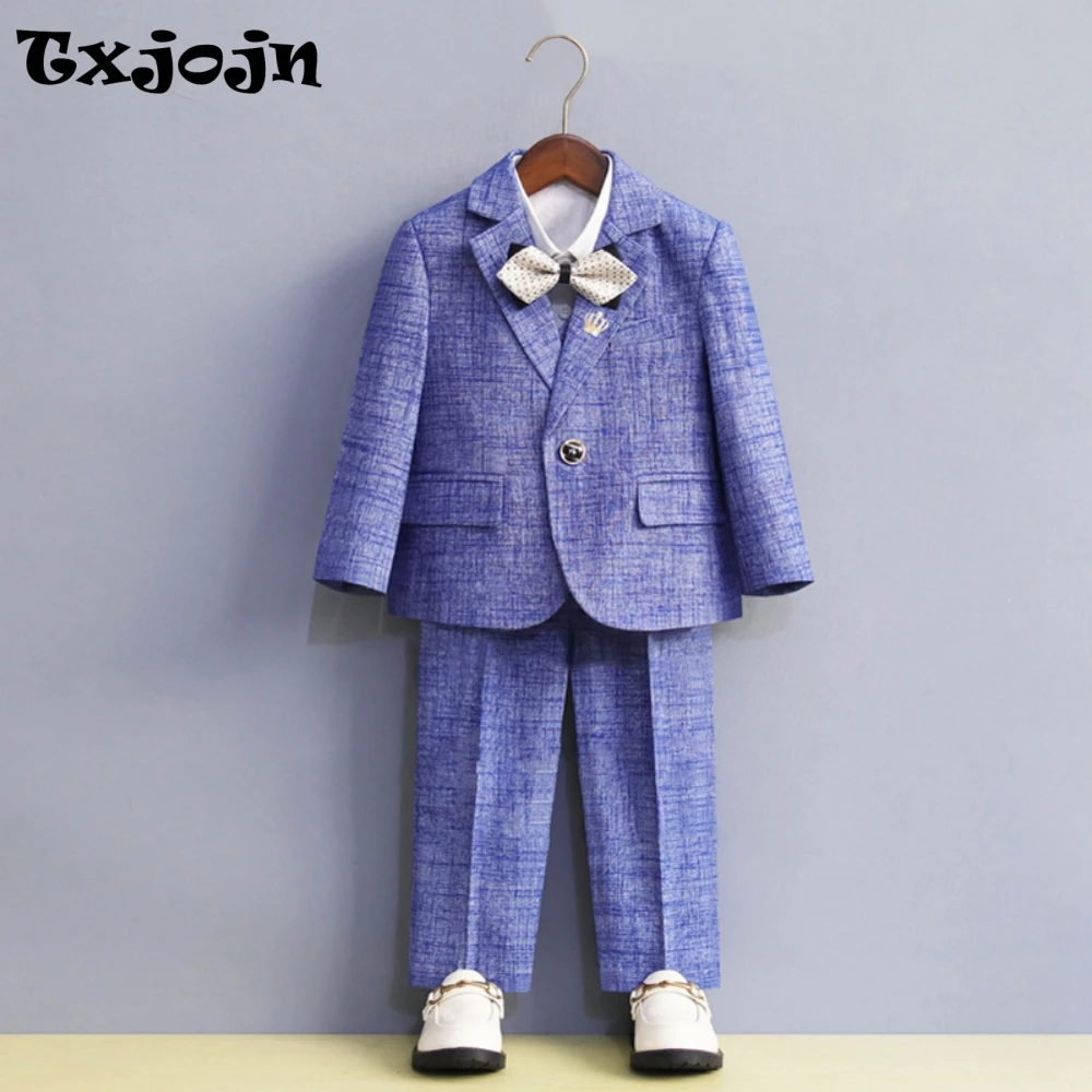 

Txjojn Kids Formal Suit Set 5 Pieces Wedding Ring Bearer Outfit Notched Lapel Boys Slim Fit Suits Birthday Party Tuxedo 90-170cm