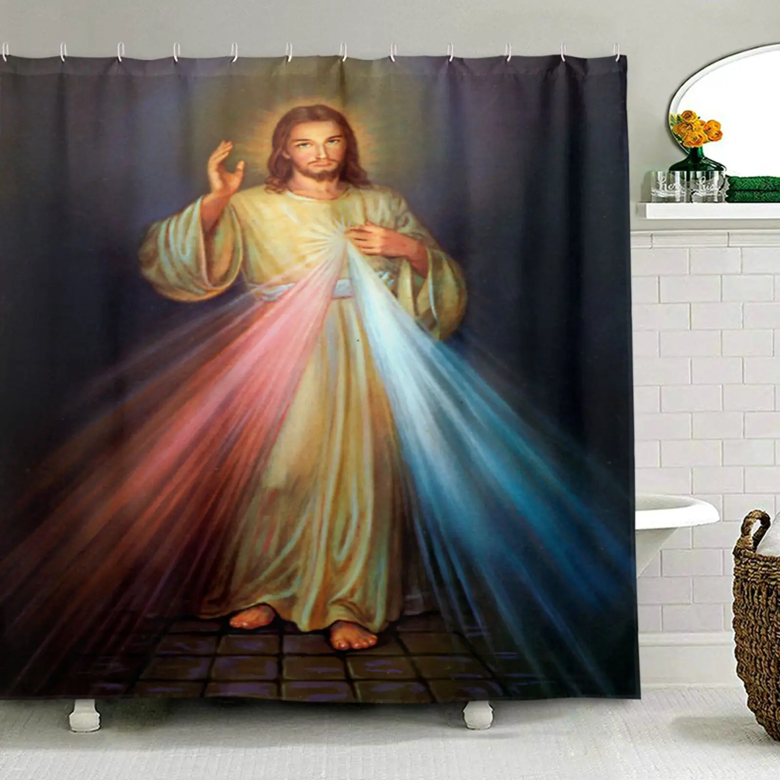 God Jesus Christ Shower Curtain Screen Bathroom Decor Curtain Polyester Fabric Washable Waterproof Bath Curtain With 12 Hooks