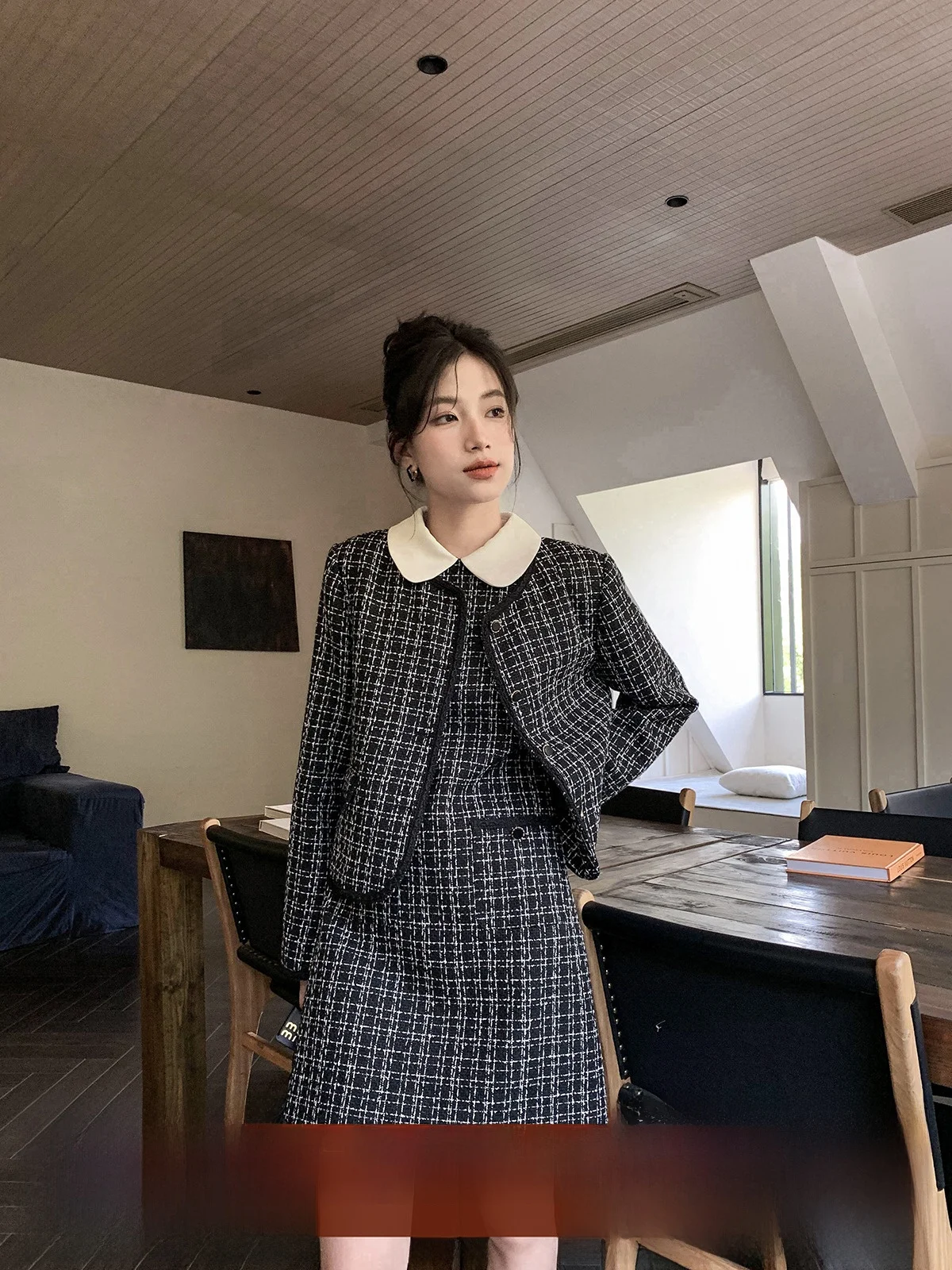 

XXNING Ele кукольный воротник, жилет и юбка, комплект, женский утягивающий модный элитный костюм из двух предметов, осенняя коллекция