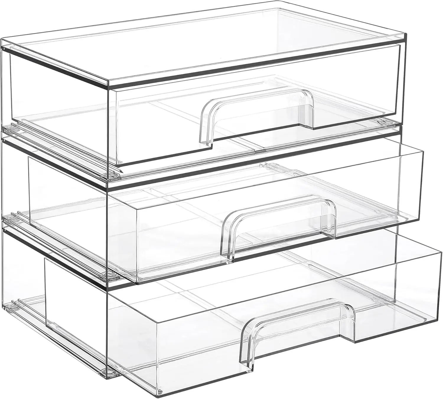 

12.1'' Clear Stackable Storage Drawers, 3-Pack Acrylic Organizers for Makeup, Cosmetics, and Beauty Supplies