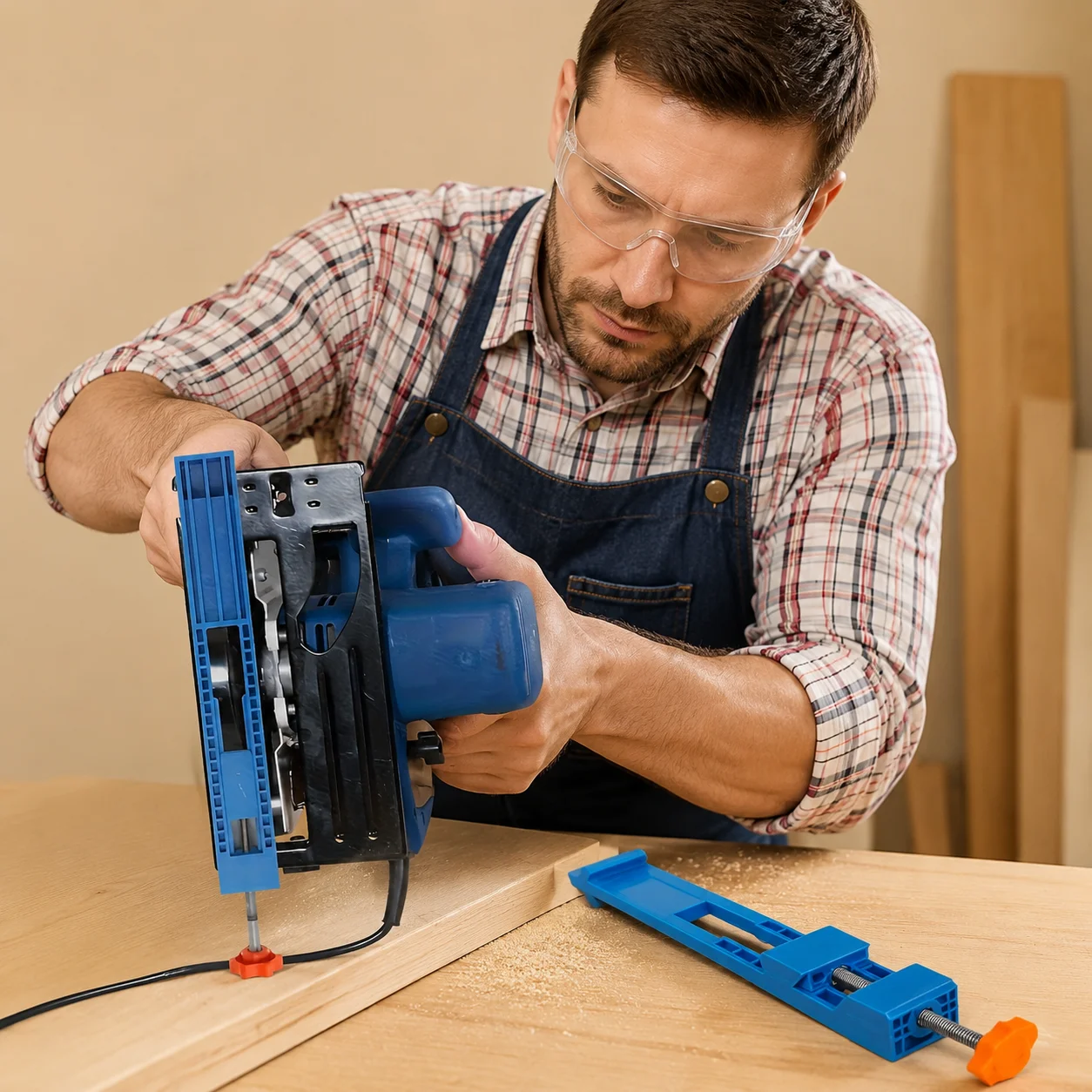Precision Circular Saw with ABS Guiding System, Adjustable Depth Wood Cutter, Heavy-Duty Track Saw for Plank and Pipe