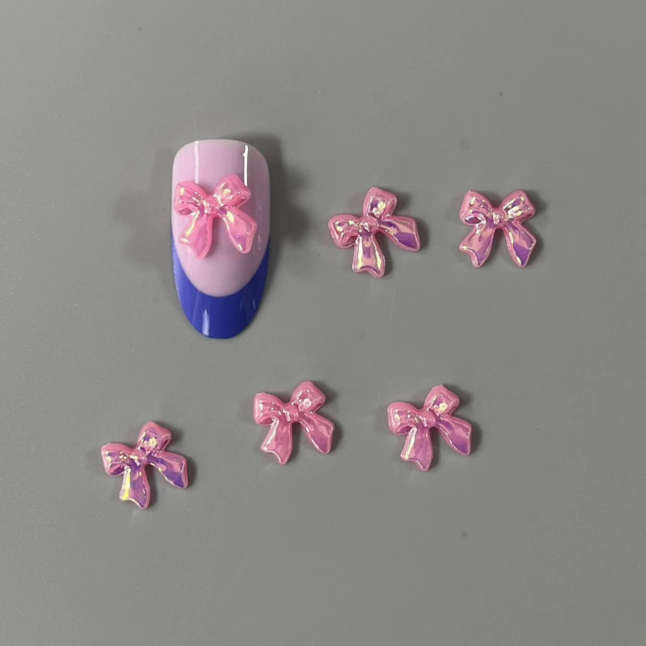 100PCS/Bag Bow Knot AB Colorful Resin Nail Art Decoration Accessories Charms 3D Kawaii 11*11MM Ribbon Nail Jewelry Gems