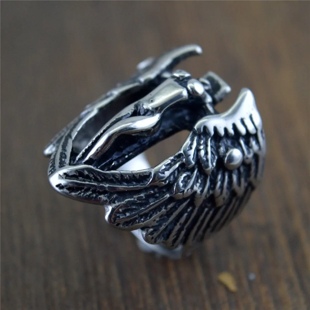 Stainless Steel Vintage Personalized Angel Wing Fallen Angel Cast Men's for Rings Size 7-13