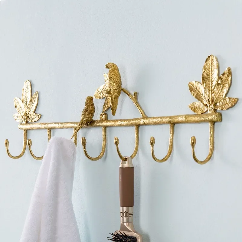 Home entry brass row hook hanging hanger entering the door entrance wall hanging light luxury retro clothes and hats hook