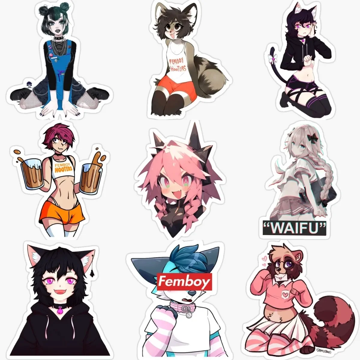 

Femboy Anime Boy Furry Fox Catoon Stickers for Decorate Car Van Laptop Motorcycle Camper Bicycle Wall Table Decal Accessories