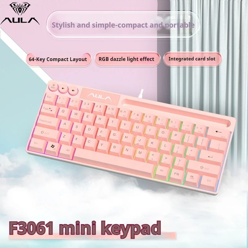 Aula F3061 Mechanical Touch Wired Mini Keyboard Lightweight And Portable 22 Key Conflict Free Rgb Backlight Gaming Office