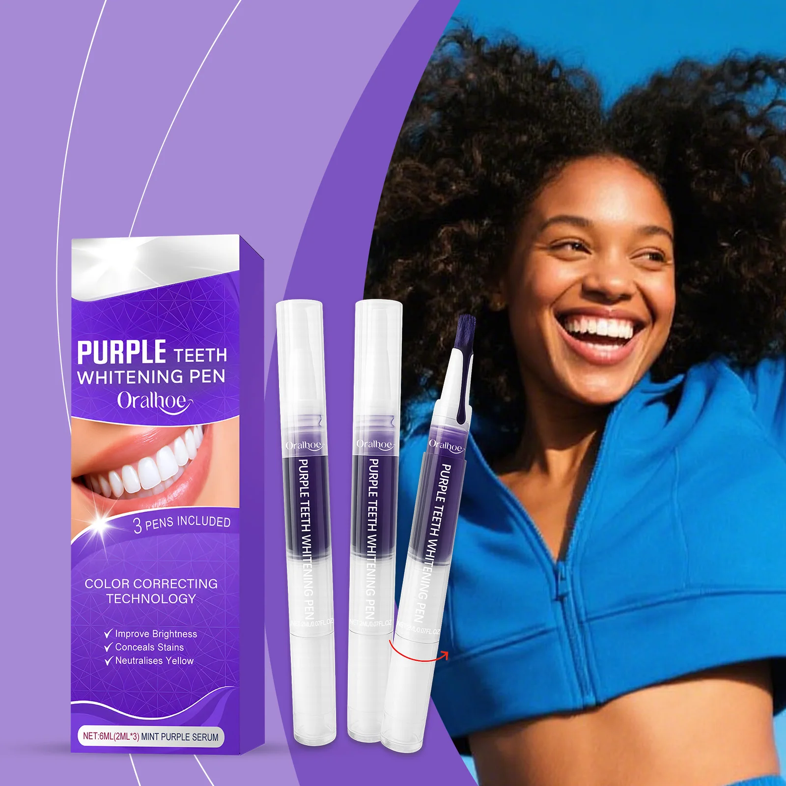 Oralhoe Portable Toothbrush Gentle Daily Teeth Cleaning Purple Brush for Fresh Breath Travel Size Compact Oral Care