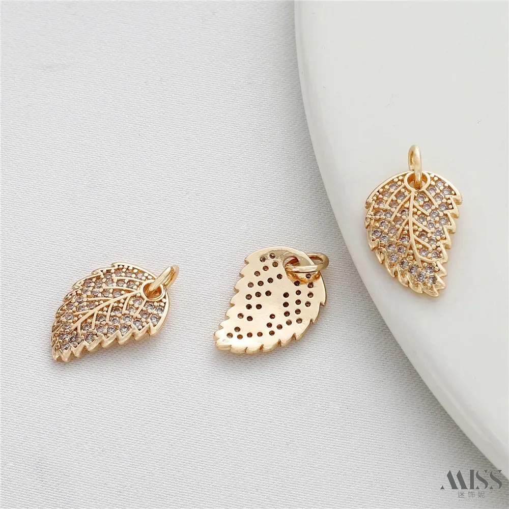 

14K Bag Gold Full Diamond Tree Leaf Pendant DIY Handmade Zircon Pendant Bracelet Necklace Hanging Jewelry Accessories