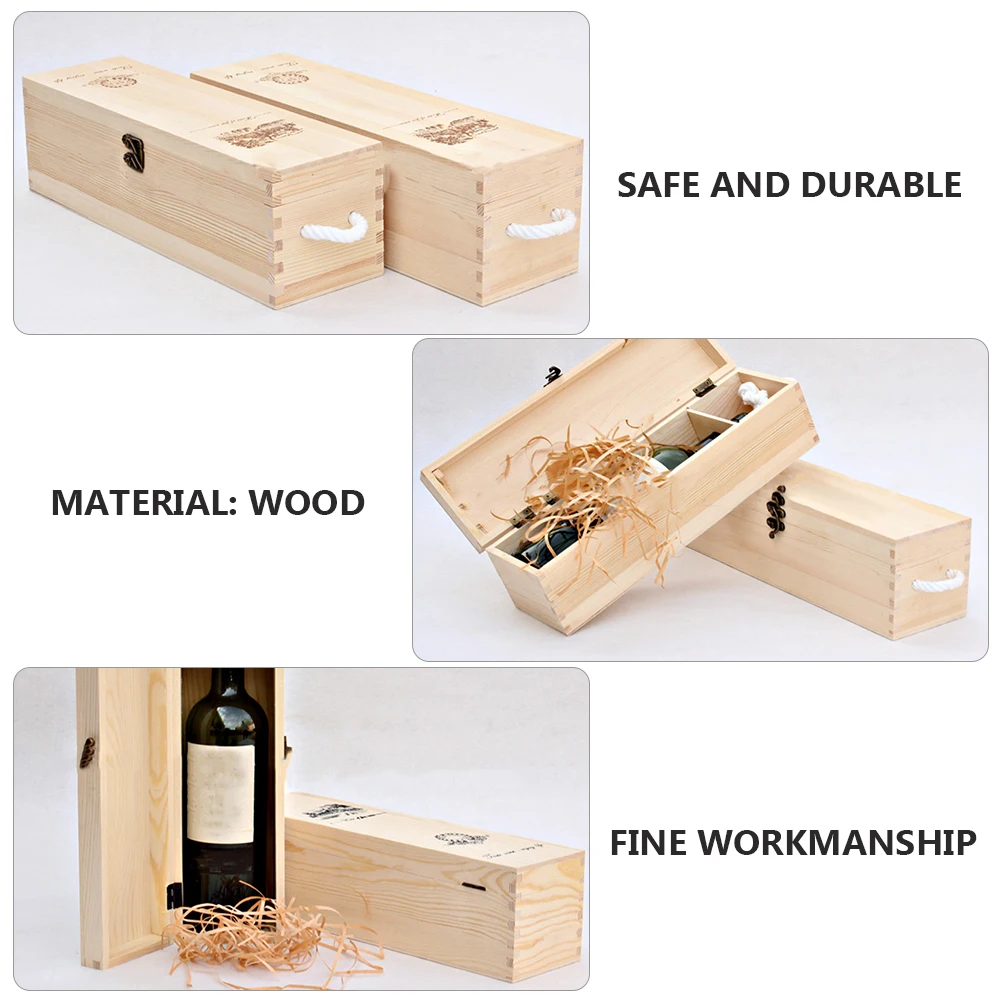 

1pc Solid Wood Red Wine Packaging Box Vintage Decorative Case With Handle For Gift Party Household Storage Tote Bag Wooden Wine