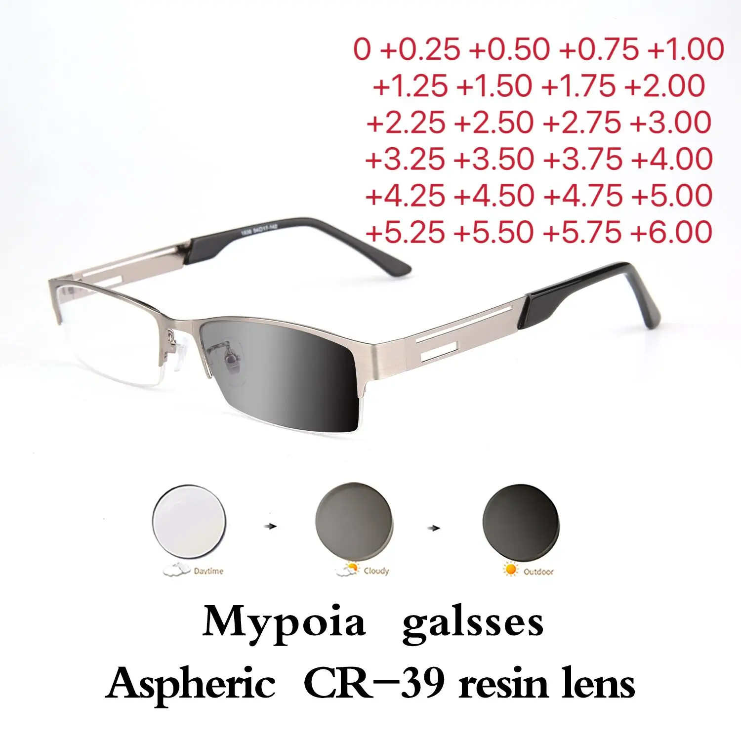 Photochromic Eye Glasses Men Women Myopia Eyeglasses Finished Glasses Students Short Sight Eyewear 0 +0.5 +1 +1.25 +1.5 +1.75 +5