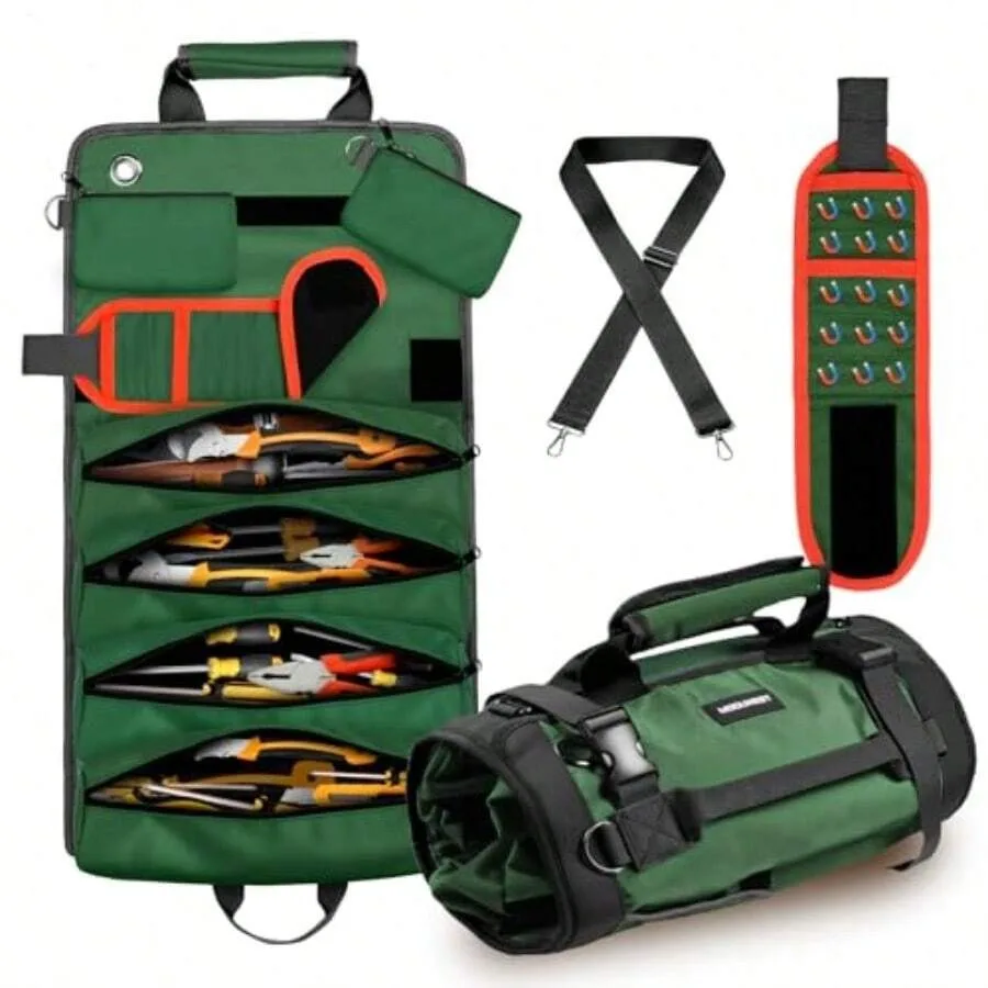 

Tool Bag Roll Up Large Heavy Duty Waterproof Oxford Fabric Tool Storage Organizer With Shoulder Strap Detachable Magnetic Wrist