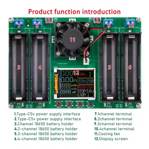 18650 Type-C LCD 4/1 Channel Display Battery Capacity Tester MAh Lithium Digital Battery Detection Module For Battery Testing