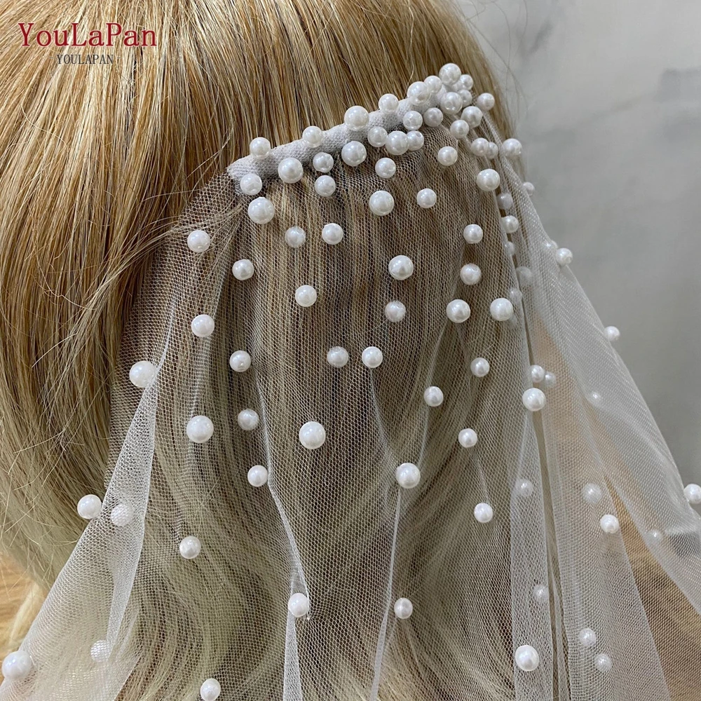 Youlapan elegante véu de noiva pérola véu de casamento com pente de cabelo 1 camada longo véu de casamento comprimento catedral acessório de casamento v180