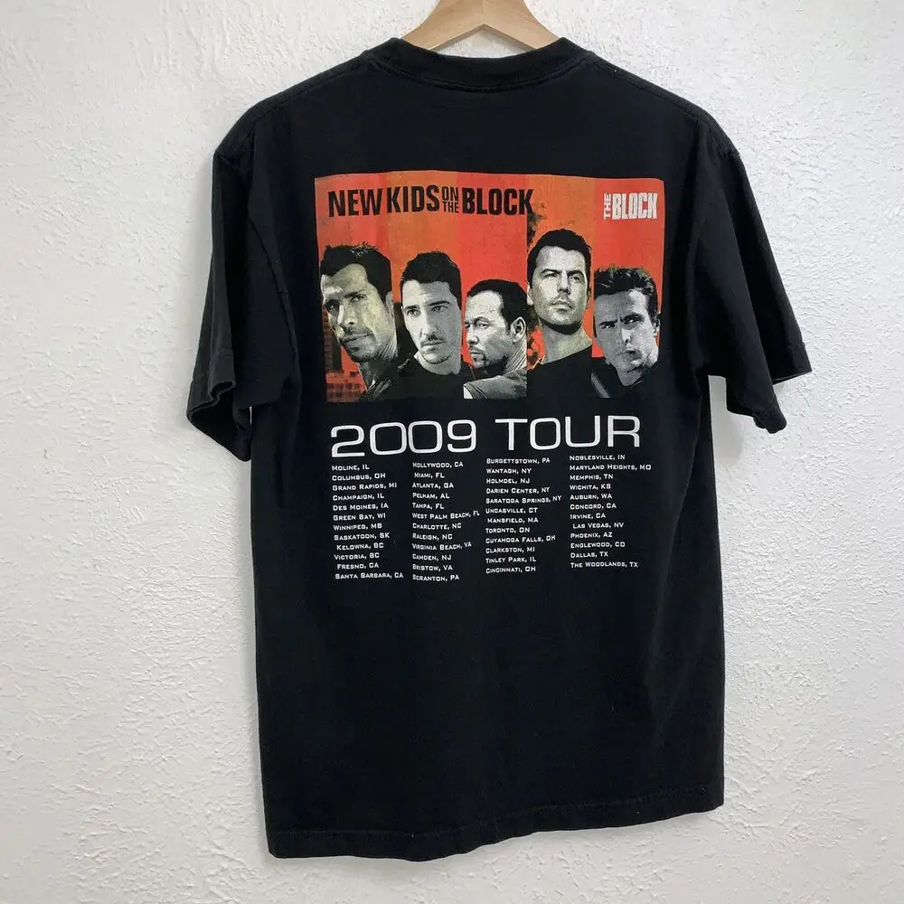 New Kids On The Block The Block 2009 Tour Tee Black T-Shirt Double Sides Sz Med.