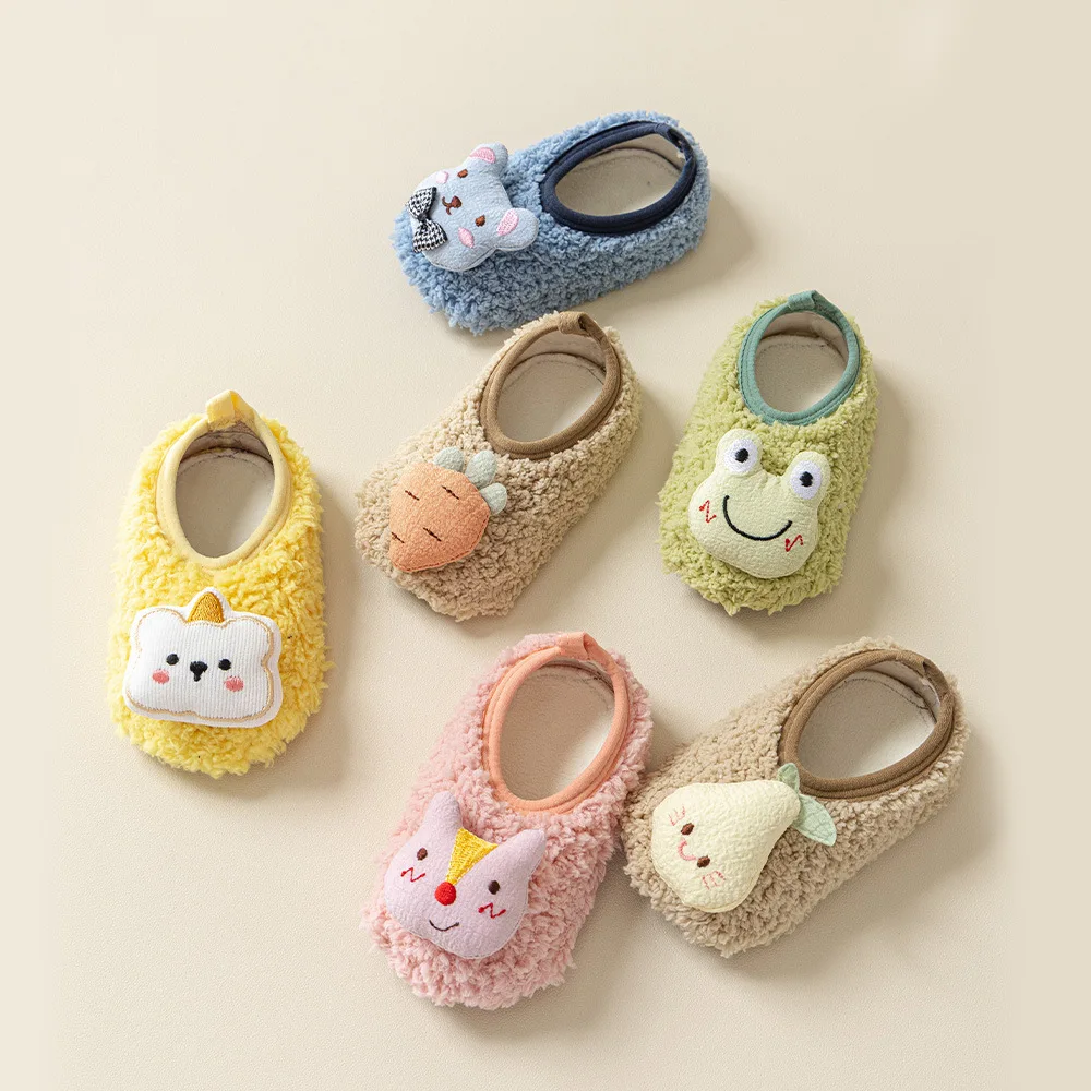 2026New Cartoon Rabbit Baby Floor Socks Kids Plush Slippers Toddler Warm Shoes Children Soft Non-slip Indoor Home Slippers