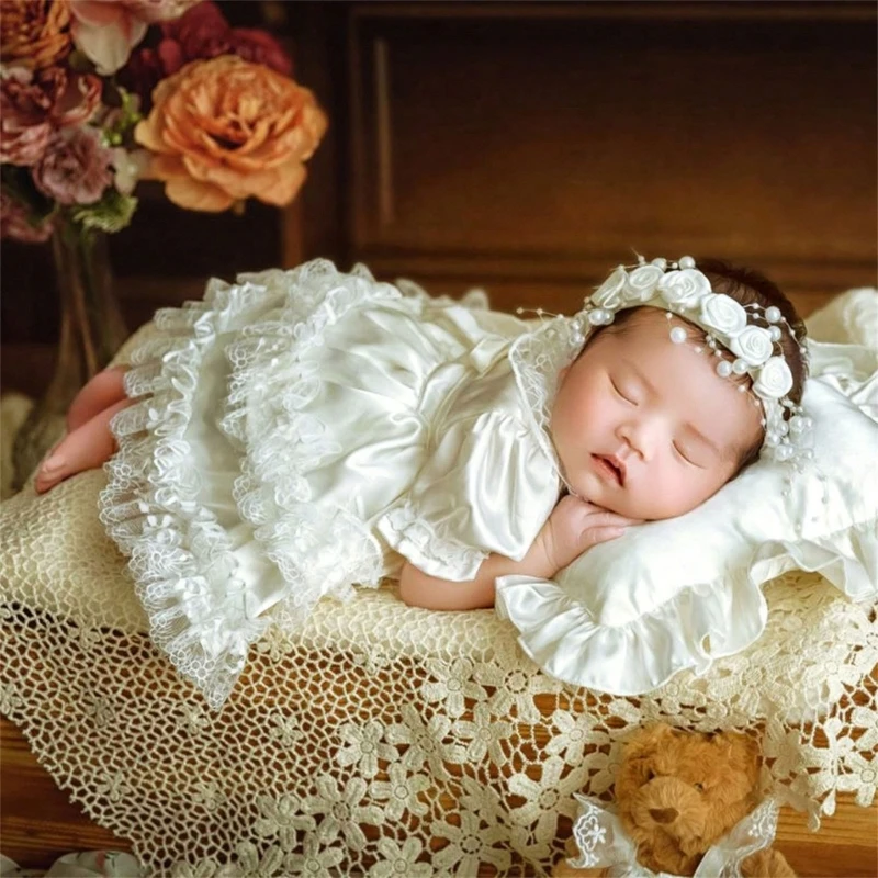 

Newborn Baby Princess Dress & Headband Photography Outfit for 0-1 Month Girls