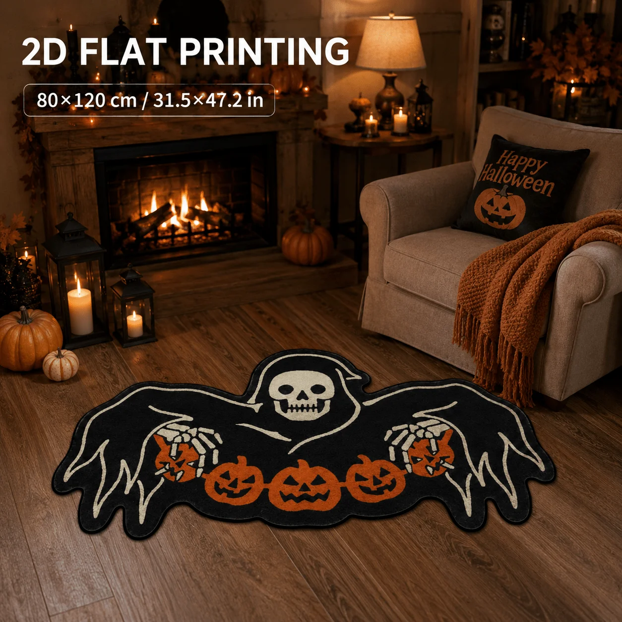 VIKAMA Halloween Carpet Bat-Shaped Scary Carpet Special Decor Doormat Carpet For Living Room Rug For Bedroom Bathroom Mat Home D