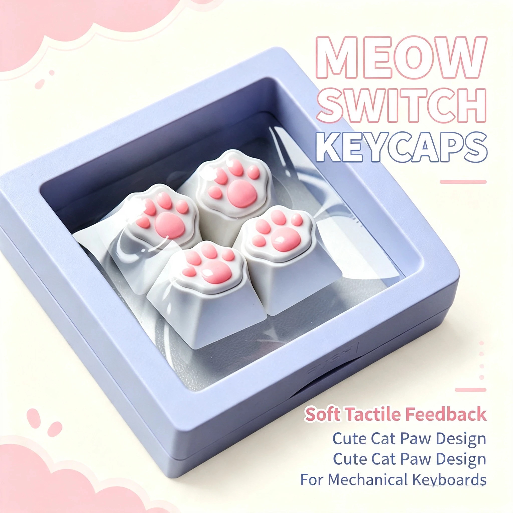 Ajazz Cute Meow Claw White Keycap met vier siliconen DIY decoratieve toetsen en hoge nagel toetsenbordtool