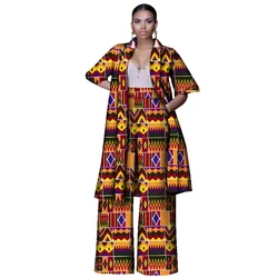 Fashion Women Suits 2 Pieces Set African Print Long Tops and Pants Women Bazin Riche Pants Sets African European Clothing WY3143