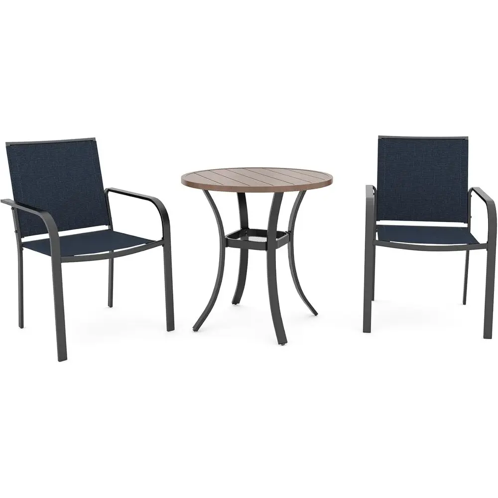 

Compact Outdoor Bistro Set with Navy Fabric Chairs for Patio, Deck, or Lawn