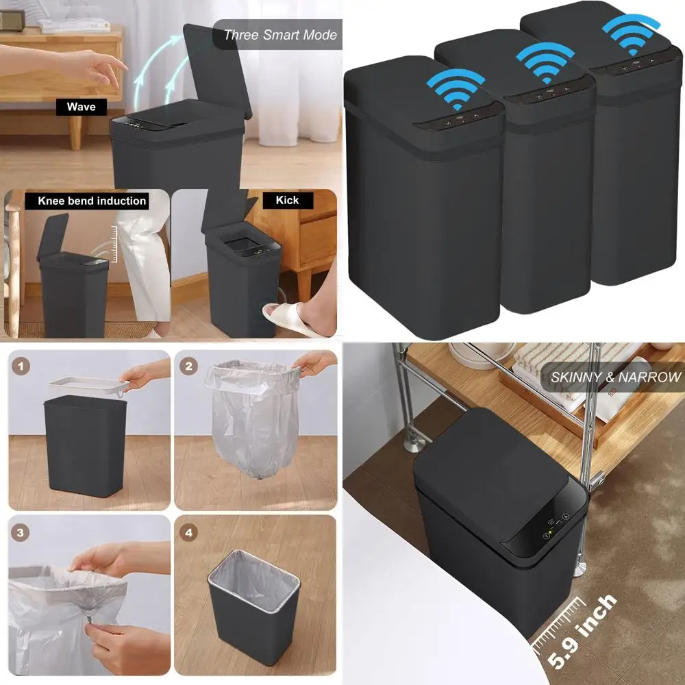 

Touchless 2.5 Gallon Bathroom Trash Can with Lid - Compact, Matte Black, Motion Sensor for Home & Office