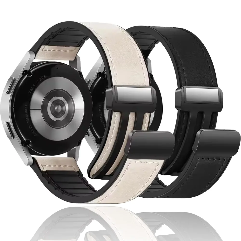 Correa de silicona de cuero de 22mm y 20mm para Samsung Galaxy Watch 7 6 5 4, correa cómoda con hebilla magnética para Huawei Watch GT5 Pro de 46mm