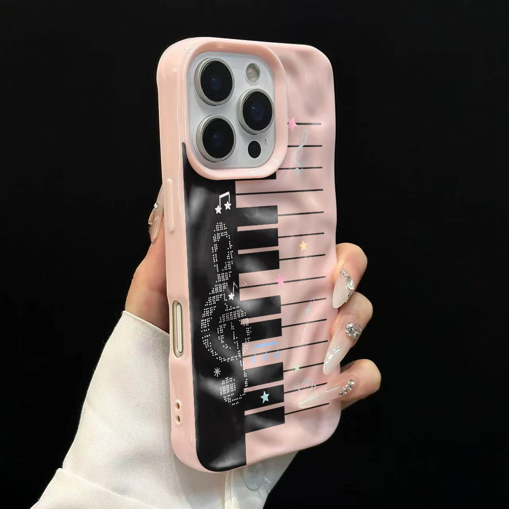 Kreatives Klaviertasten-Muster Handyhülle für iPhone 17 16 15 14 13 12 11 Pro Max 14 Plus 17Air Falten-Wellen Weiche Silikonhülle – Detail 9