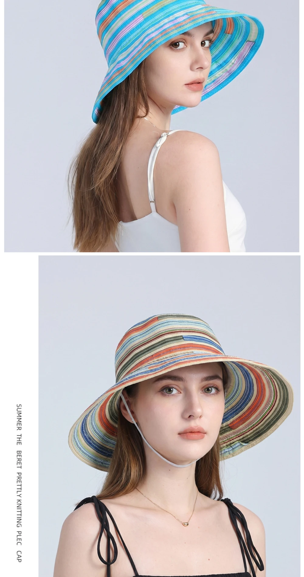 HT5134 Frühling Sommer Sonnenhut für Damen, faltbarer Strandhut mit breiter Krempe, UV-Schutz, Bucket Cap, 2026 Neu, bunter Damen-Bucket-Hut – Detail 7