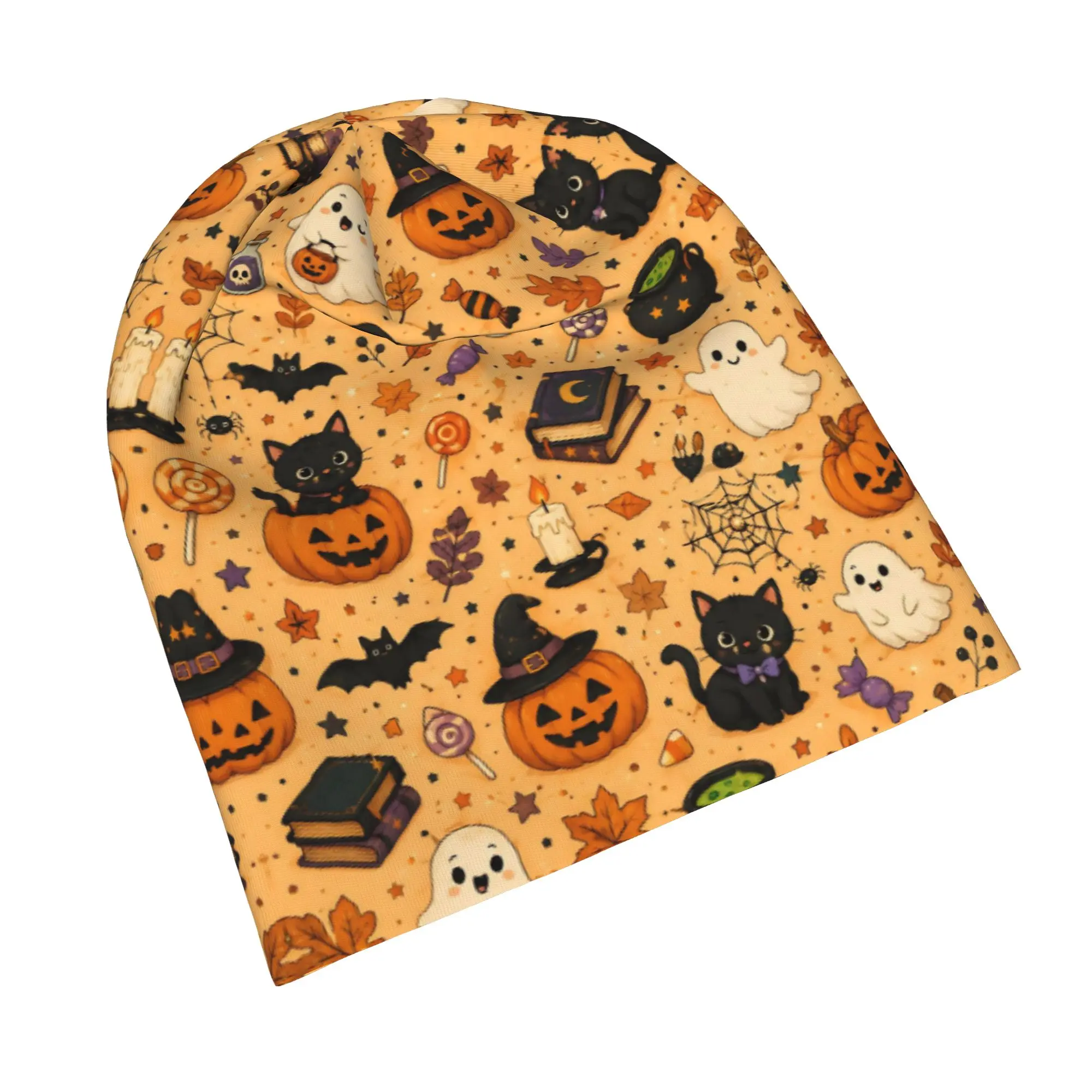 Halloween Ghost Pumpkin Spooky Trick Or Treat Witch Beanie Cap for Men Women Streetwear  Beanies Hat for Hiking