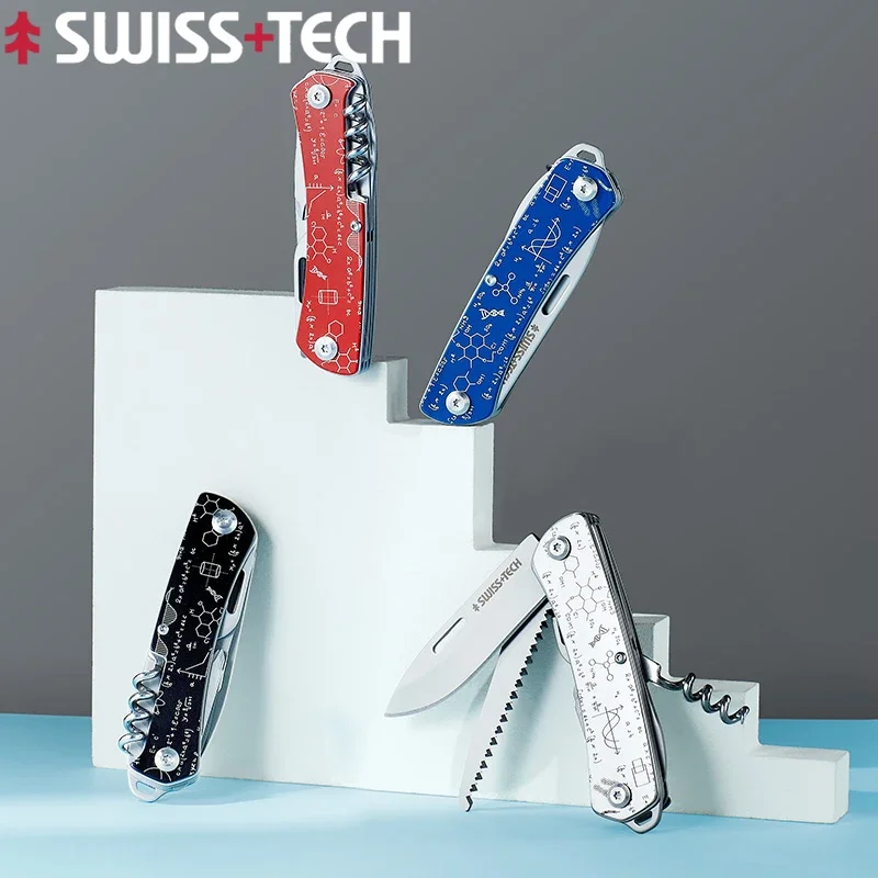 SWISS TECH Mini Folding Multitool Knife 9 In 1 EDC Outdoor Portable Pocket Knife Saw Screwdriver Bottle Wine Opener