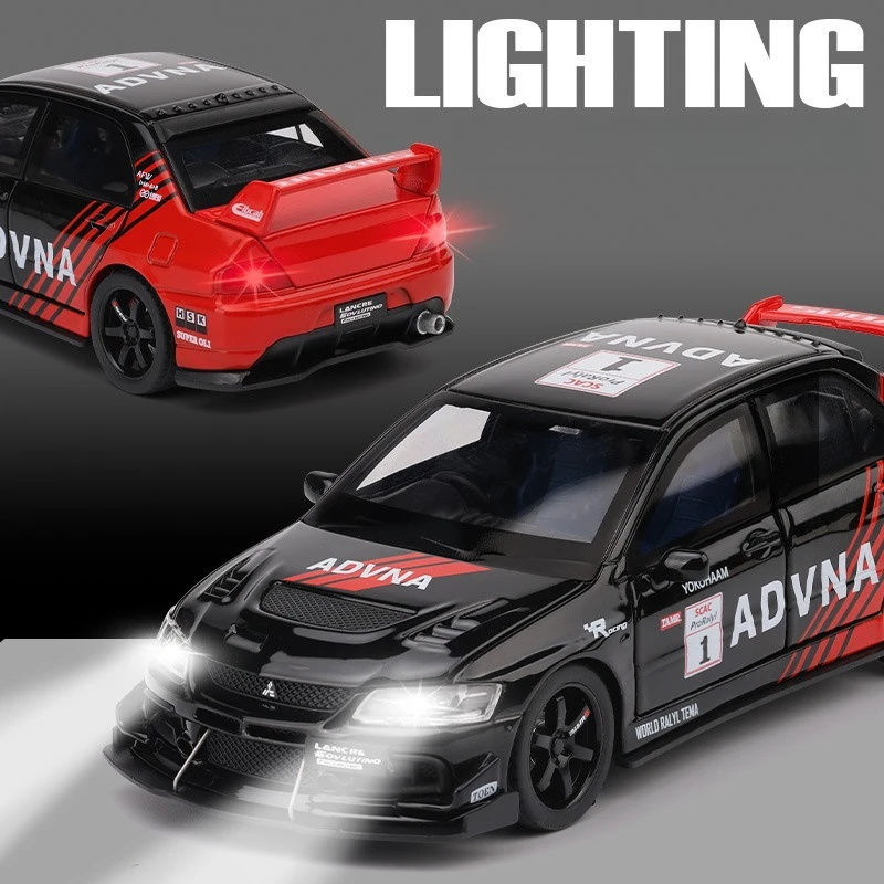 Modelo de coche deportivo de aleación Mitsubishis Lancer Evolution 1:32, vehículos de juguete de Metal fundido a presión, modelo de coche, sonido de simulación, luz, regalos para niños